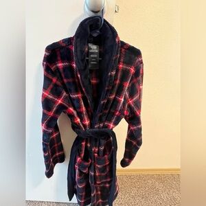 Tommy Hilfiger Red and Black Plaid Fleece Robe